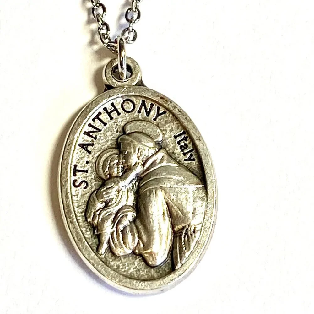 Vintage St Saint Anthony Necklace Medal Catholic 24